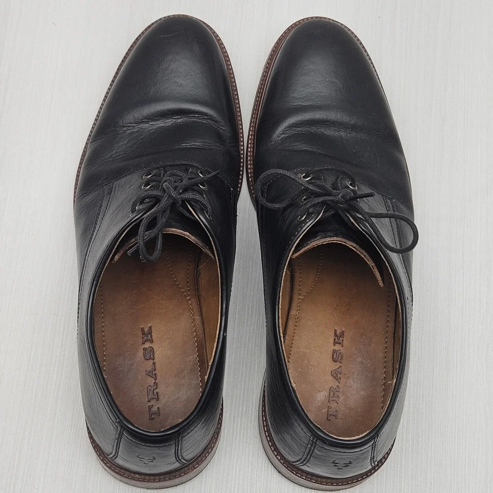 Trask Mens Black Leather Derby Shoes Plain Toe Vibram Sole 11.5 M 30-01421